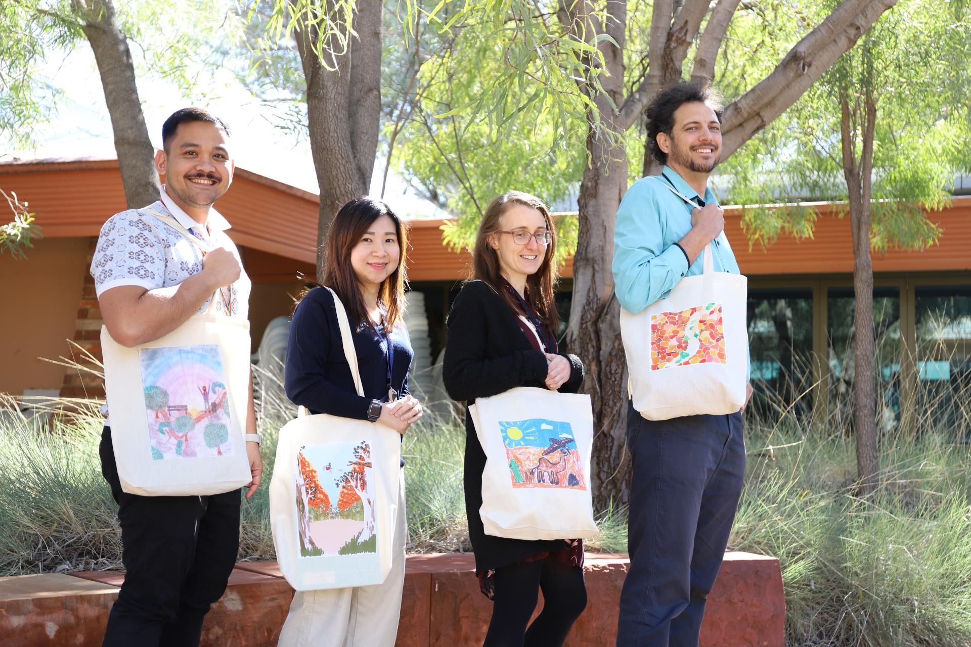 People with bag designs